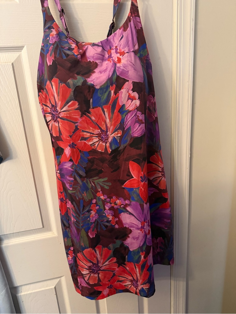 Duluth Trading Co Floral Scoop One-Piece Swimsuit in Red & Purple